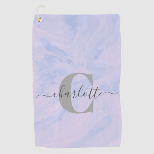 Serviette De Golf Lilac Lavender Marbre Élégant Nom du monogramme (Devant)