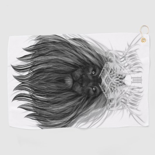 Serviette De Golf Lion noir avec couronne Antlers et monogramme (Horizontal)