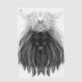 Serviette De Golf Lion noir avec couronne Antlers et monogramme (Devant)