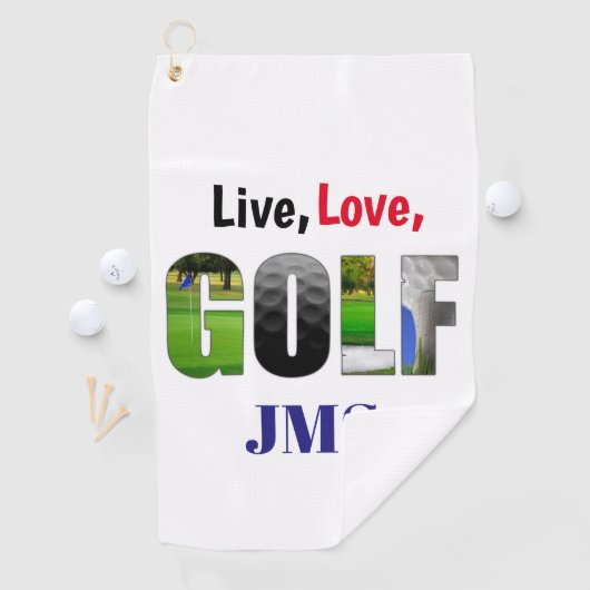 Serviette De Golf Live Love Golf Monogramme (En situation)