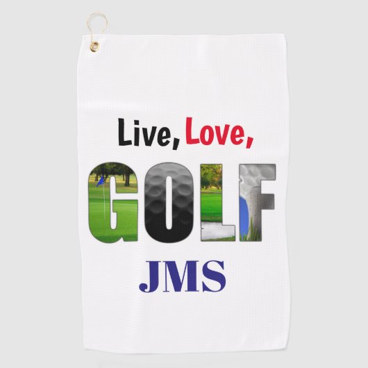 Serviette De Golf Live Love Golf Monogramme (Devant)