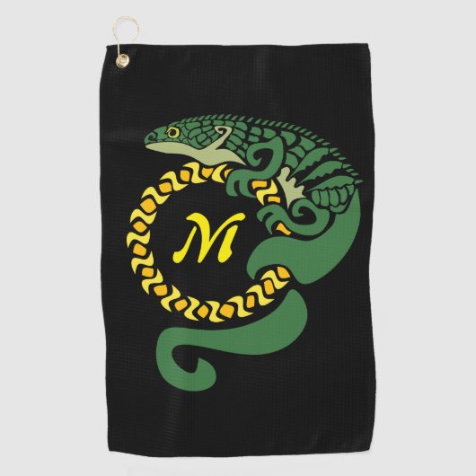 Serviette De Golf Lizard, un alligator tribal, qui serre un monogram (Devant)