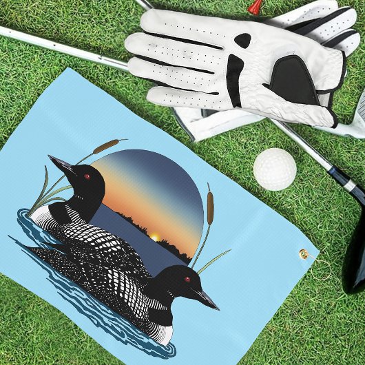 Serviette De Golf Lotus Couple coucher de soleil bleu