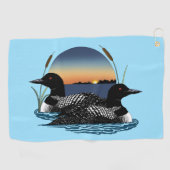 Serviette De Golf Lotus Couple coucher de soleil bleu (Horizontal)