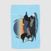 Serviette De Golf Lotus Couple coucher de soleil bleu (Devant)
