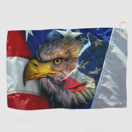 Serviette De Golf Loup d'aigle patriotique américain (Horizontal)