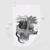 Serviette De Golf Loup et corbeau avec crâne (En situation)