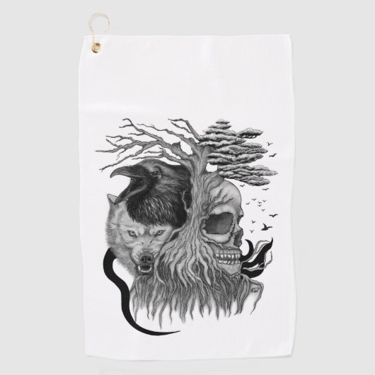 Serviette De Golf Loup et corbeau avec crâne (Devant)
