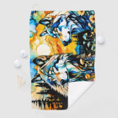 Serviette De Golf Loups gris et Fleurs sauvages (En situation)