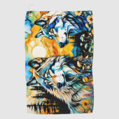 Serviette De Golf Loups gris et Fleurs sauvages (Devant)