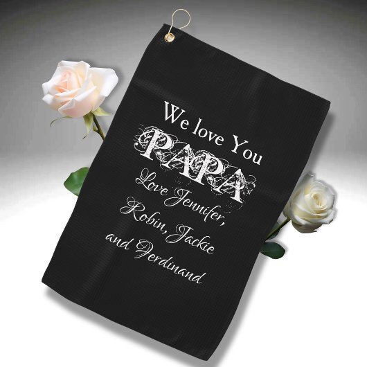 Serviette De Golf Love You Papa Script Moderne Custom Kids Names