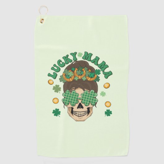 Serviette De Golf Lucky Mama Skeleton avec Clovers et Horseshoes (Devant)