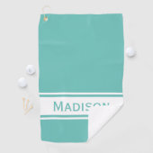 Serviette De Golf Lumière Turquoise Bande Blanche Nom moderne Monogr (En situation)