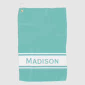 Serviette De Golf Lumière Turquoise Bande Blanche Nom moderne Monogr (Devant)