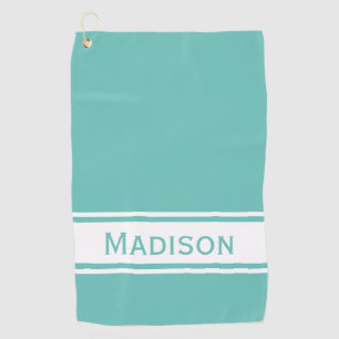 Serviette De Golf Lumière Turquoise Bande Blanche Nom moderne Monogr