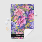 Serviette De Golf Lush Pink and Purple Flowers Personalized (En situation)