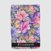 Serviette De Golf Lush Pink and Purple Flowers Personalized (Devant)