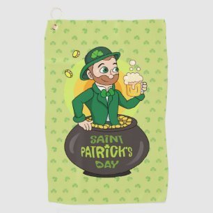 Serviette De Golf Lutrin de lutin dans un pot d'or tenant un verre