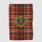 Serviette De Golf Luxury Monogram Red Gold Tartan  (Devant)