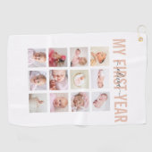 Serviette De Golf Ma première année Nom du bébé 12 Photo Collage (Horizontal)