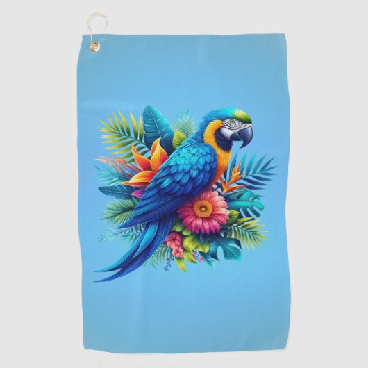 Serviette De Golf Macaw tropicale bleue et colorée (Devant)