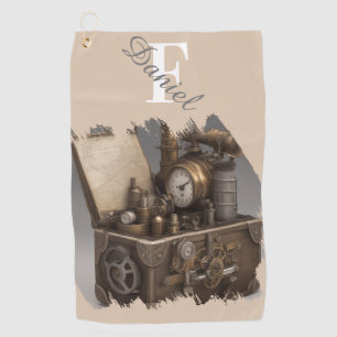 Serviette De Golf Machine à temps Steampunk - Vintage coffre au trés