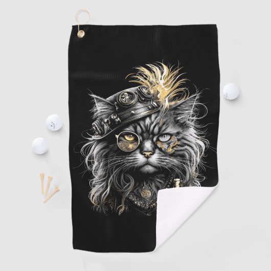 Serviette De Golf Magnifique chat steampunk  (En situation)