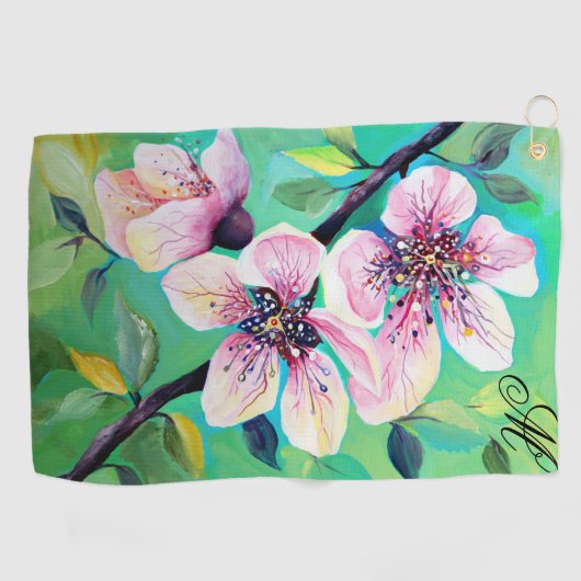 Serviette De Golf Magnifique Monogramme japonais Sakura Cherry Tree (Horizontal)