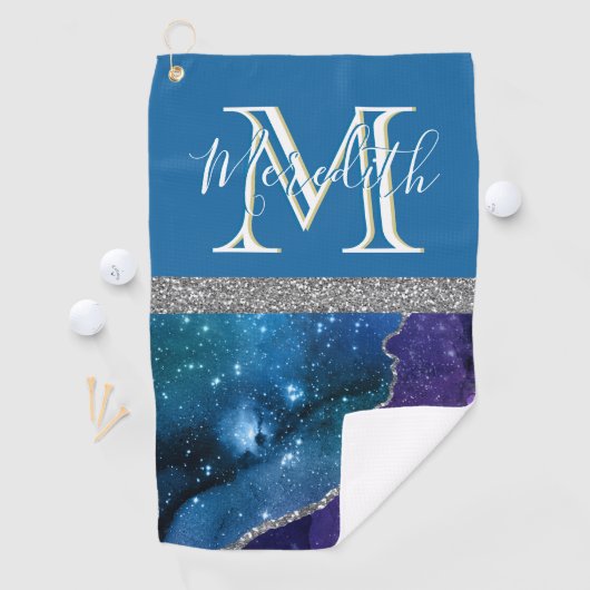 Serviette De Golf Magnifique Turquoise violet personnalisé Monogramm (En situation)