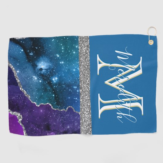 Serviette De Golf Magnifique Turquoise violet personnalisé Monogramm (Horizontal)