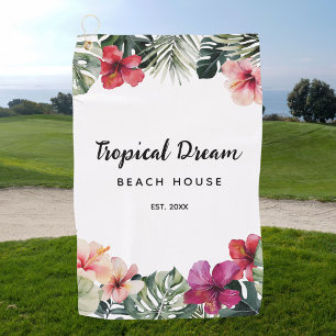 Serviette De Golf Maison de plage botanique florale tropicale aquare