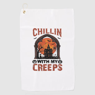 Serviette De Golf Maison hantée Halloween Chillin Creeps Lune orange