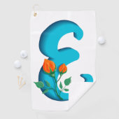 Serviette De Golf Majuscule E monogramme floral (En situation)