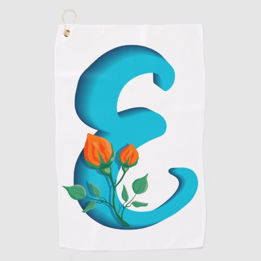 Serviette De Golf Majuscule E monogramme floral (Devant)