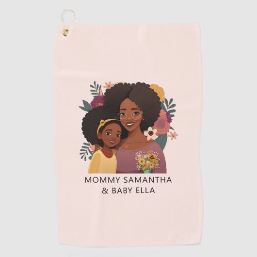 Serviette De Golf Maman et fille noire personnalisée (14) (Devant)