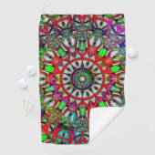 Serviette De Golf Mandala de kaléidoscope anormal vert rouge (En situation)