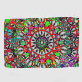 Serviette De Golf Mandala de kaléidoscope anormal vert rouge (Horizontal)