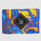Serviette De Golf Marbre Abstrait jaune bleu violet liquide (Horizontal)
