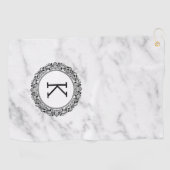 Serviette De Golf Marbre blanc Cercle orné et monogramme (Horizontal)