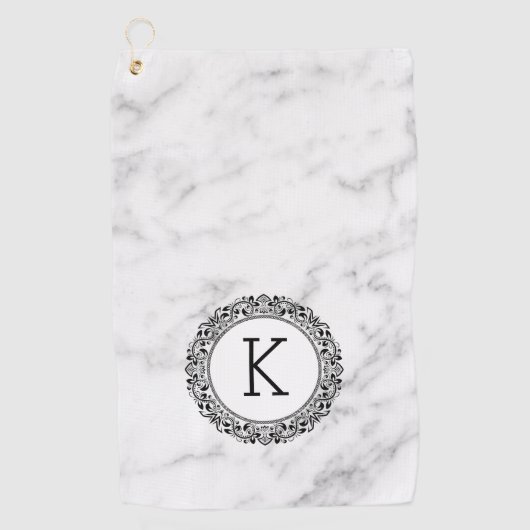 Serviette De Golf Marbre blanc Cercle orné et monogramme (Devant)