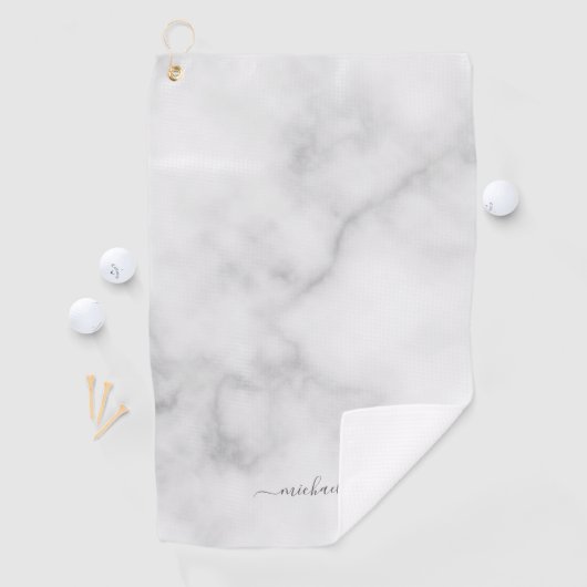 Serviette De Golf Marbre blanc de nom personnalisé de script moderne (En situation)