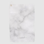 Serviette De Golf Marbre blanc de nom personnalisé de script moderne (Devant)