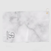 Serviette De Golf Marbre blanc de script personnalisé Monogramme et (Horizontal)