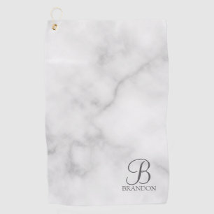 Serviette De Golf Marbre blanc de script personnalisé Monogramme et