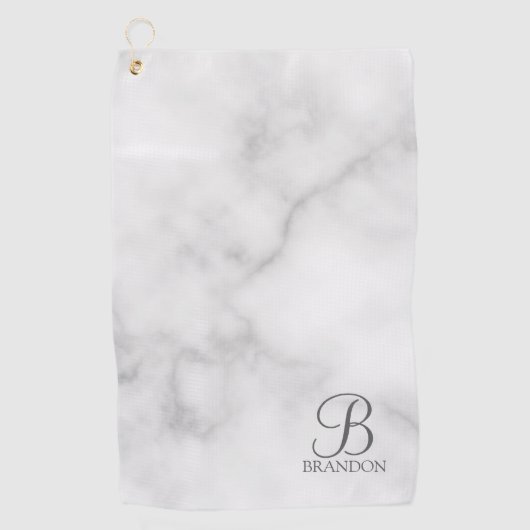 Serviette De Golf Marbre blanc de script personnalisé Monogramme et (Devant)