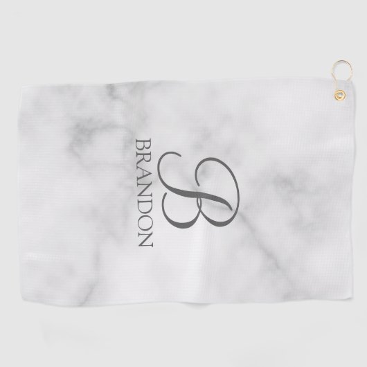 Serviette De Golf Marbre blanc de script personnalisé Monogramme et  (Horizontal)