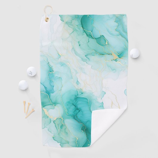 Serviette De Golf Marbre blanc Mint Green Gold (En situation)