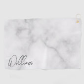 Serviette De Golf Marbre blanc Modern Script Nom personnalisé (Horizontal)