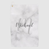 Serviette De Golf Marbre blanc moderne Monogramme et nom personnalis (Devant)