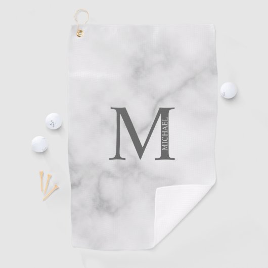 Serviette De Golf Marbre blanc Monogramme personnalisé et nom (En situation)